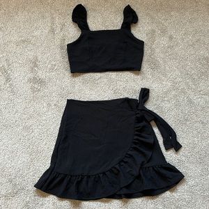 Pink Lily Black Ruffle Two-Piece Dress